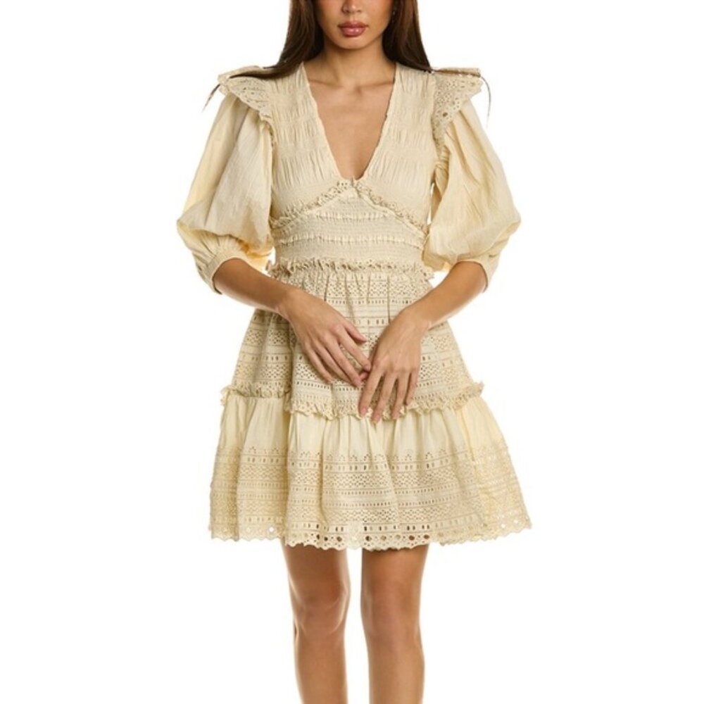 SEA NY Marley Pleated Smocked Mini Dress Cream Women's Sz 6 NWT - Picture 2 of 12